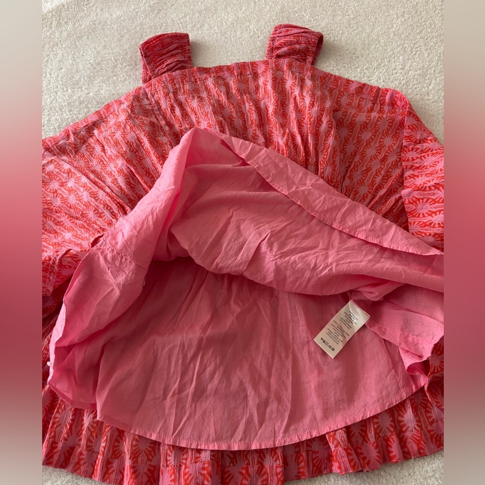 Free People Sweet Annie Orange Pink Smocked Mini Dress Size XS - Picture 10 of 11
